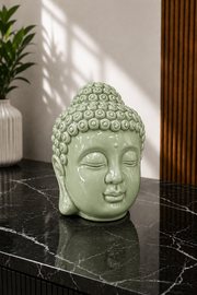 Glossy Pistachio Green Ceramic Buddha Head Decorative Showpiece